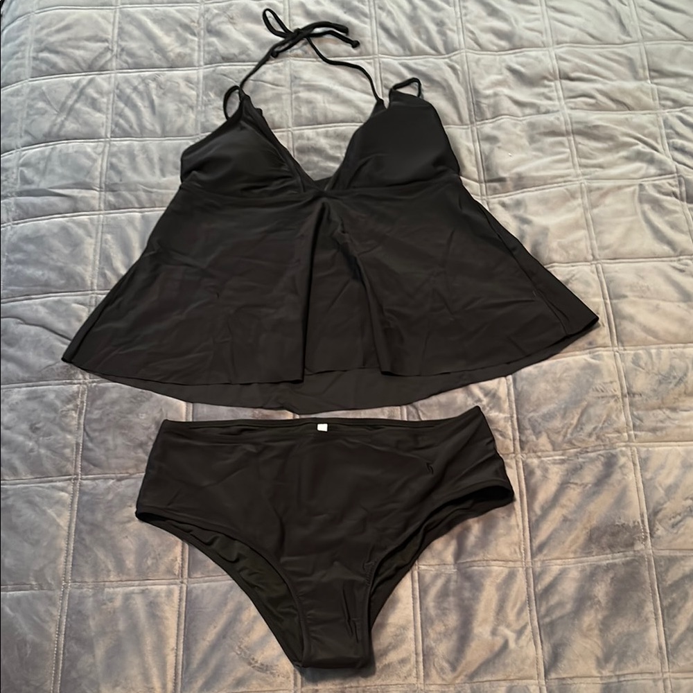 Mesh Patchwork Halter Tankini Swimsuit